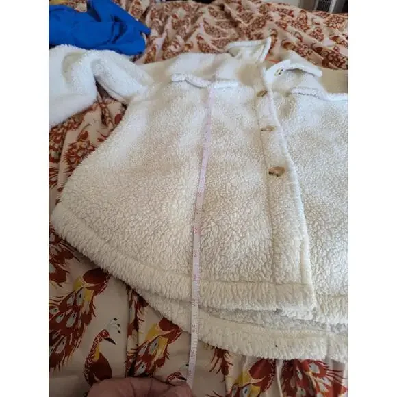 Aeropostale Sherpa Fleece Cream Women's Oversized XS Full Button Cream Jacket - Picture 7 of 7